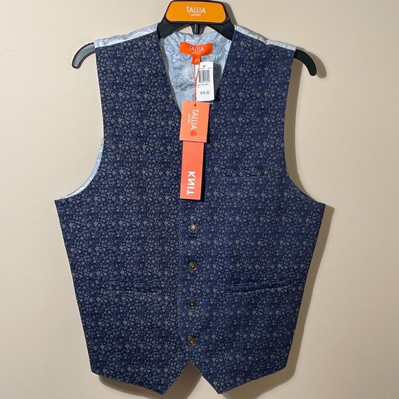 Mens' Vest- Tallia Sport Navy Slim Fit Suit Vest - NWT - Picture 3 of 14